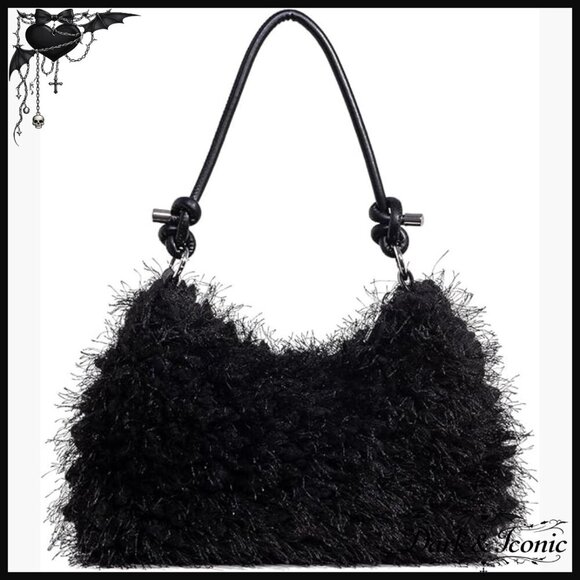 Faux Fur Shoulder Bag Plush Purse One Size Casual Zipper Closure